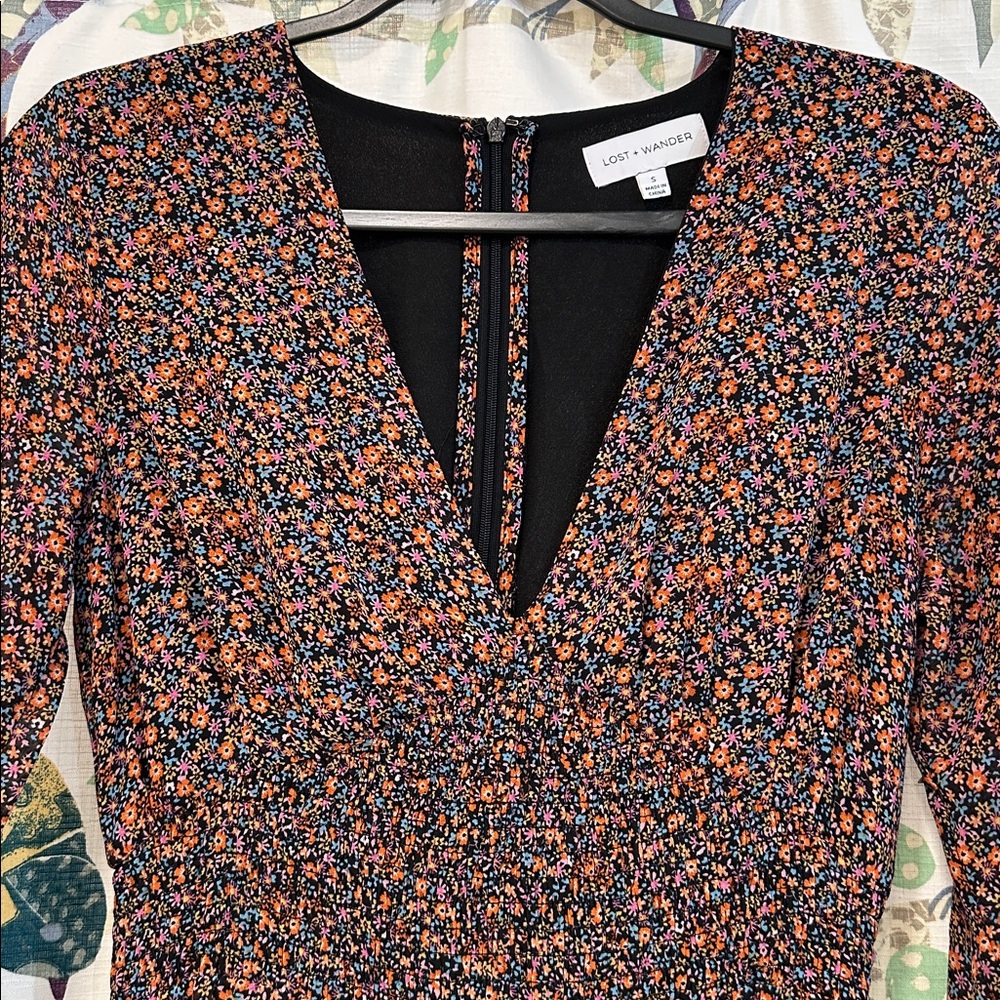 Lost + Wander Black and Multi Floral Tiered Dress